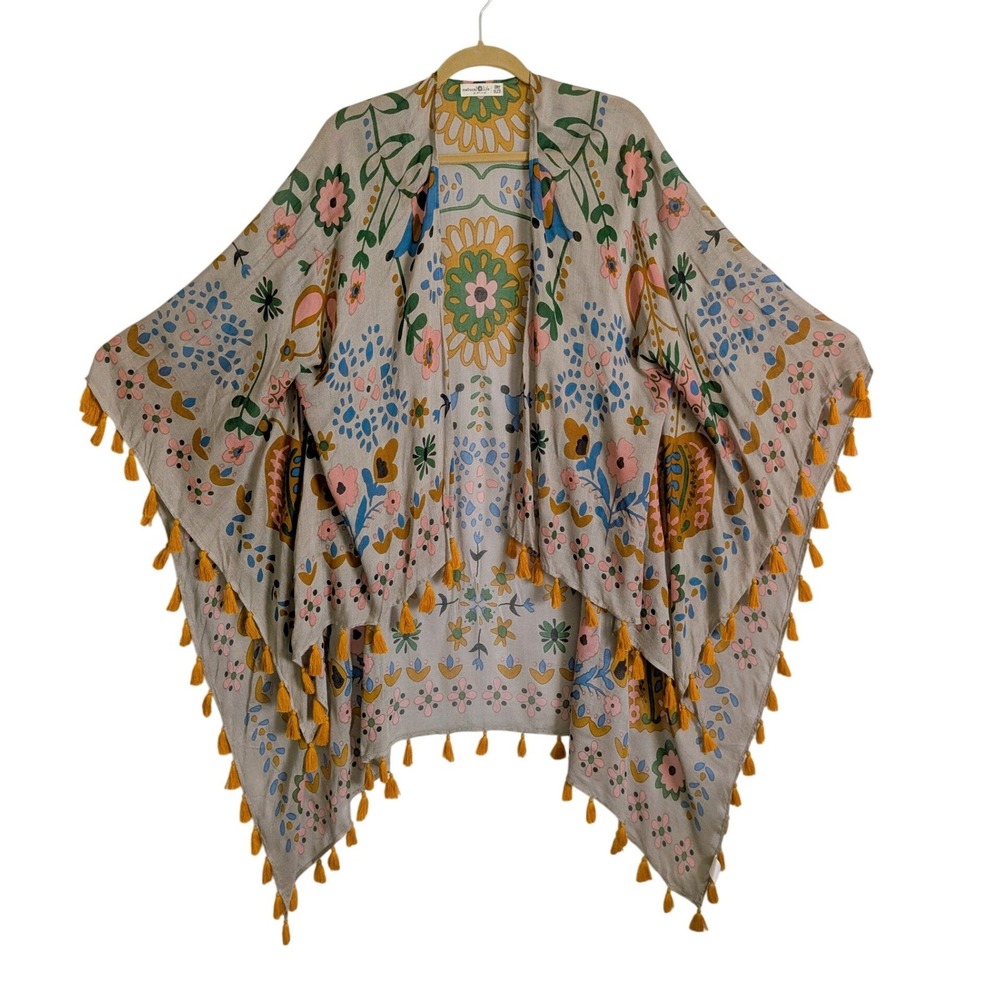Natural Life Mandala Tapestry Boho Print Tassel Hem Oversized Kimono